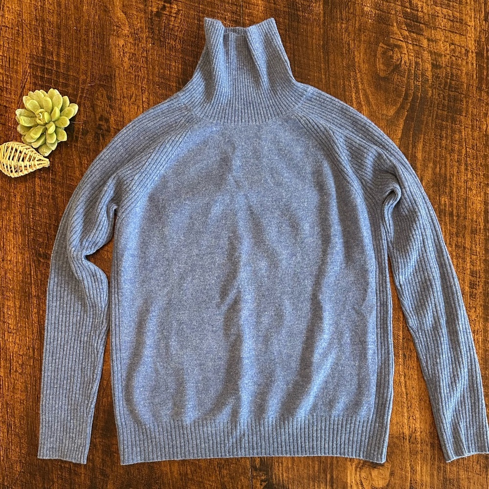 Liny Xin | Blue 100% Superfine Merino Wool Turtleneck Sweater, Size M